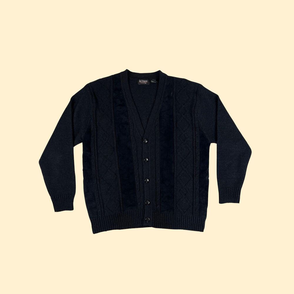 90s XL knit/faux suede cardigan, vintage button down black button down sweater